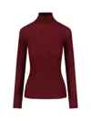 Sa Su Phi Ribbed Cashmere-silk Sweater With High Neckline And Fitted Silhouette In Burgundy