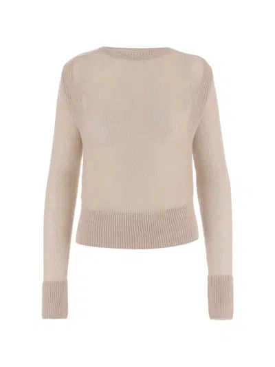Sa Su Phi Beige Cashmere Sweater With Ribbed Details In Gray