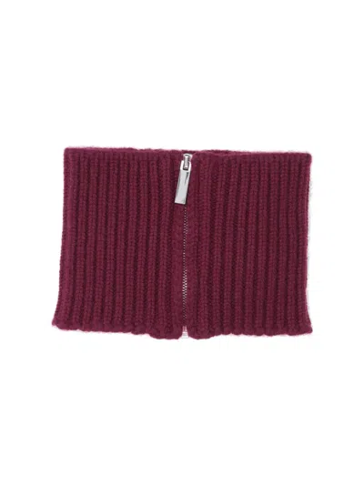 SA SU PHI RIBBED KNIT SCARF WITH CENTRAL ZIPPER IN DEEP RED