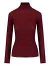 Sa Su Phi Ribbed Cashmere-silk Sweater With High Neckline And Fitted Silhouette In Burgundy