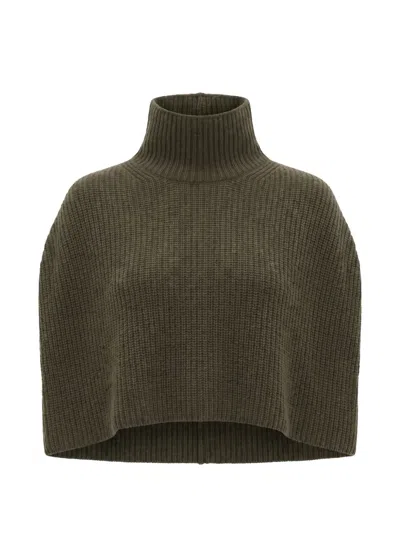 Sa Su Phi Ribbed-knit Cashmere Poncho In Green