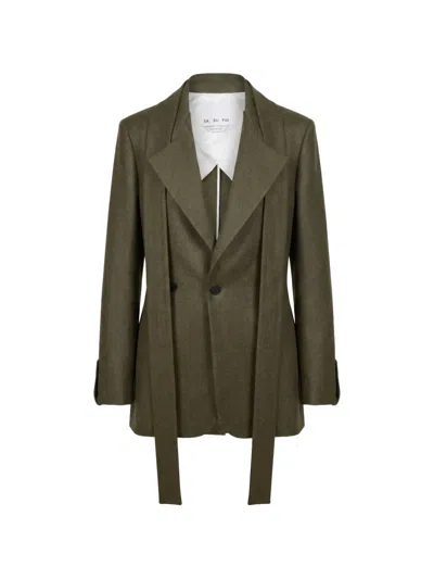 Sa Su Phi Scarf-detail Wool Blazer In Green