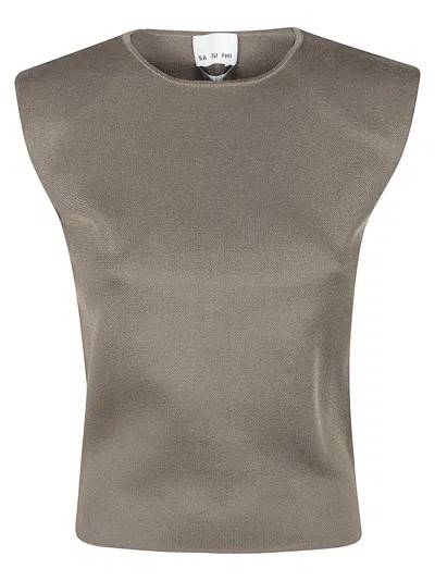 Sa Su Phi Sculpted Shoulder Top In Brown