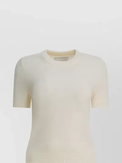 Sa Su Phi Short Sleeve Knit Top With Ribbed Neckline And Hem In Neutral