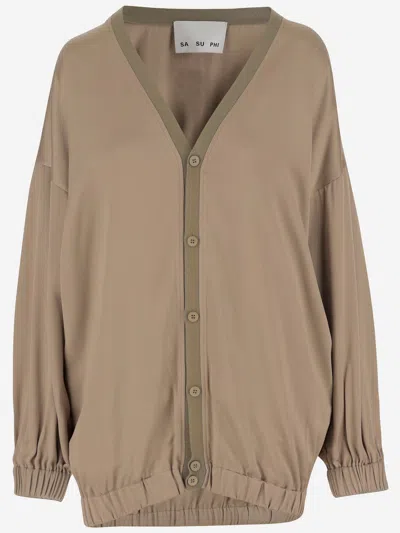 Sa Su Phi Silk And Viscose Cardigan In Beige