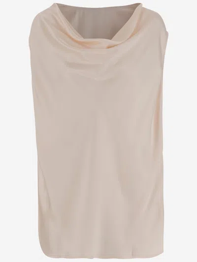 Sa Su Phi Beige Silk And Viscose Draped Top In Neutral