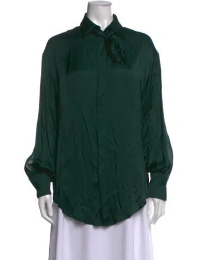 Pre-owned Sa Su Phi Silk Long Sleeve Button-up Top In Green