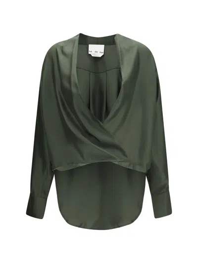 Sa Su Phi Silk Wrap Blouse In Green