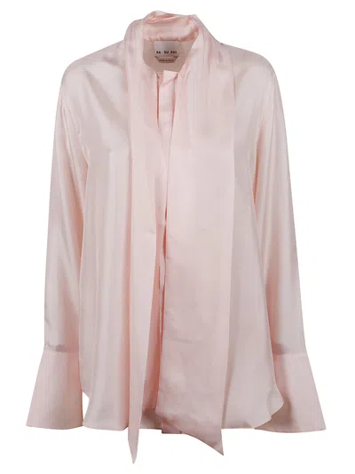 Sa Su Phi Silky Blouse With Built-in Draped Scarf Detail In Pink