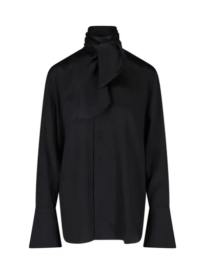 Sa Su Phi Sleek Draped Button-up Shirt In Black