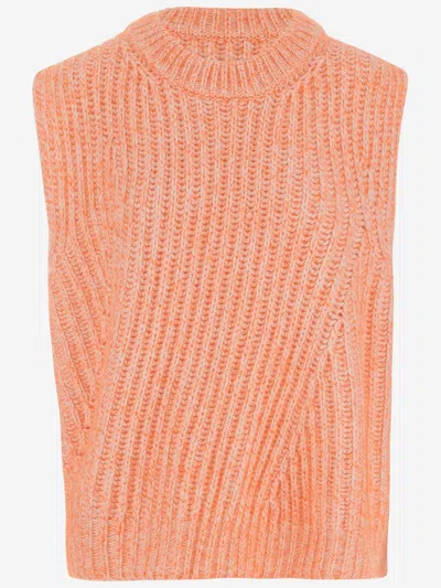 Sa Su Phi Sleeveless Ribbed Wool Blend Jumper In Orange