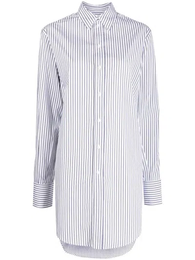 Sa Su Phi Marcella Striped Longline Cotton-poplin Shirt In Blue