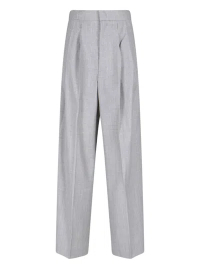 Sa Su Phi High-waisted Wide-leg Trousers With Front Pleat Design In Grey