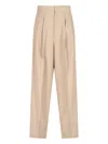 Sa Su Phi High-waisted Wide-leg Trousers With Front Pleats In Beige
