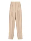 Sa Su Phi High-waisted Wide-leg Trousers With Front Pleats In Beige