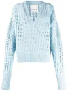 Sa Su Phi V-neck Open-knit Jumper In Blau