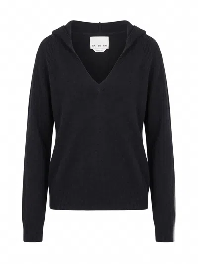 Sa Su Phi Cashmere V-neck Hoodie In Black