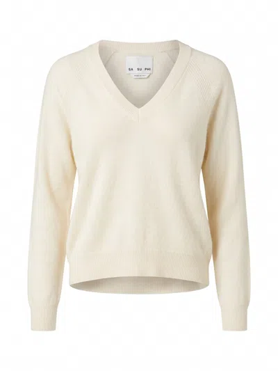 Sa Su Phi V Neck Sweater In White