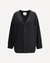 Sa Su Phi V-neck Balloon-sleeve Bomber Jacket In Black