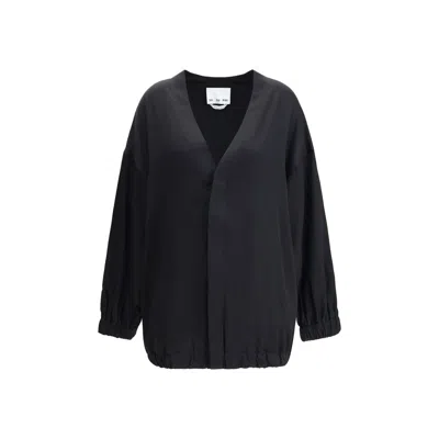 Sa Su Phi V-neck Balloon-sleeve Bomber Jacket In Black