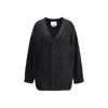 Sa Su Phi V-neck Balloon-sleeve Bomber Jacket In Black