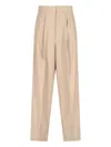 Sa Su Phi High-waisted Wide-leg Trousers With Front Pleats In Beige