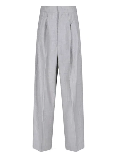 Sa Su Phi High-waisted Wide-leg Trousers With Front Pleat Design In Grey
