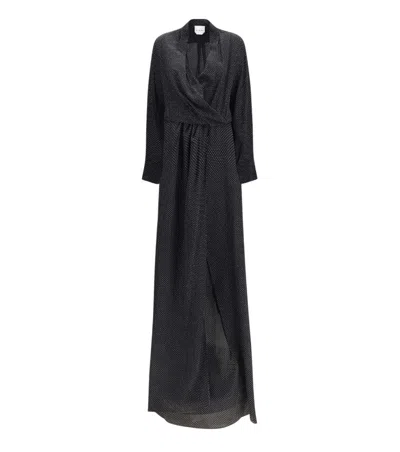 Sa Su Phi Women Black Polka Dot Band Collar Maxi Dress