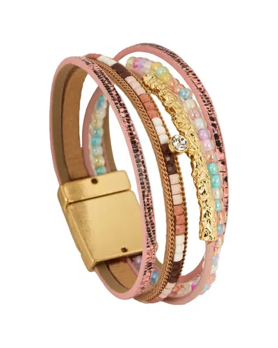 Saachi 12. Leather Bracelet Pink In Multi