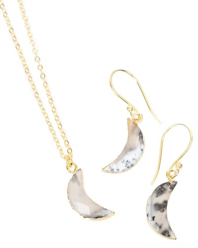 Saachi 18k Plated Dendritic Opal Necklace & Earrings Set