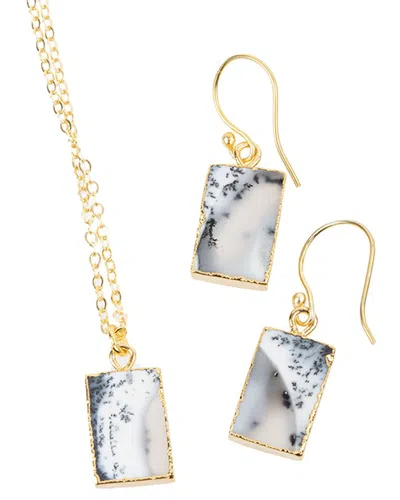 Saachi 18k Plated Dendritic Opal Necklace & Earrings Set