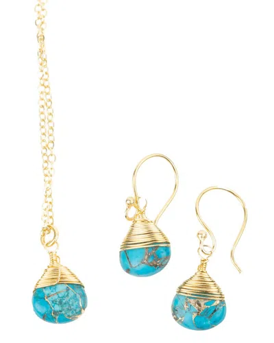Saachi 18k Plated Mojave Turquoise Necklace & Earrings Set In Gold