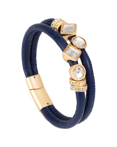 Saachi 55. Bling Charm Leather Bracelet Navy In Blue