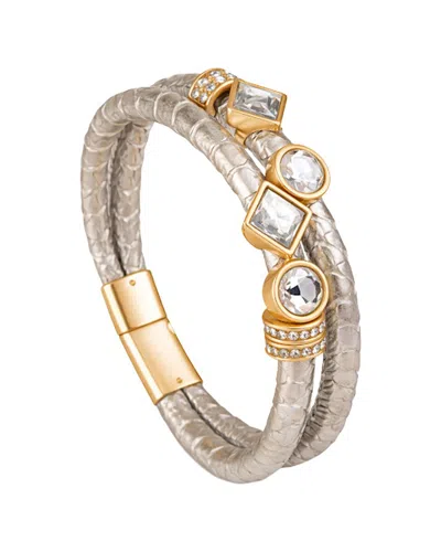 Saachi 56. Bling Charm Leather Bracelet Silver In Metallic