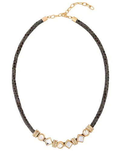 Saachi 57. Bling Charm Leather Necklace Grey In Black