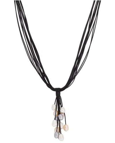 Saachi 8-10mm Pearl Classic Leather Necklace In Black