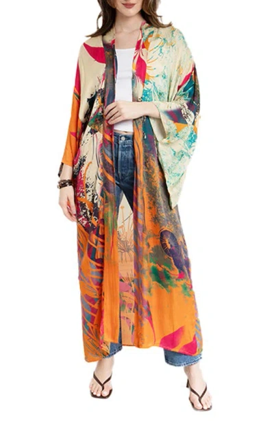 Saachi Abstract Floral Duster In Orange Multi