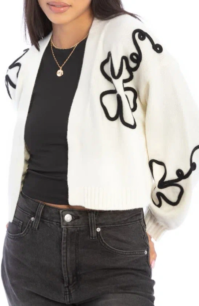 Saachi Abstract Floral Embroidered Cardigan In White