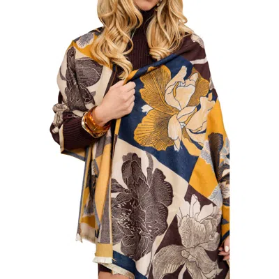 Saachi Abstract Floral Reversible Scarf In Brown Floral