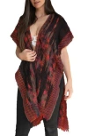 Saachi Abstract Fringe Poncho In Brown