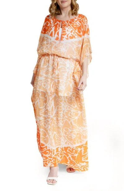 Saachi Abstract Print Cover-up Kaftan In Orange