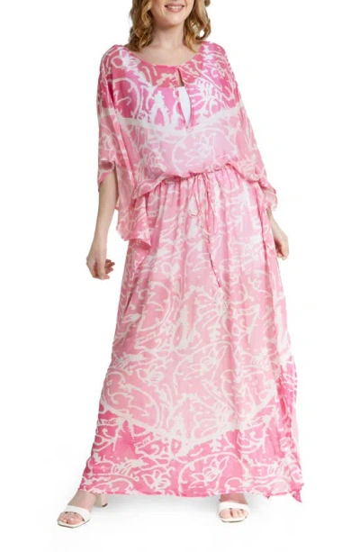 Saachi Abstract Print Cover-up Kaftan In Pink