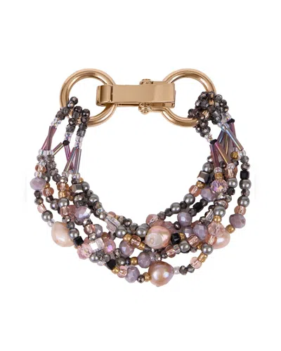 Saachi Amethyst Beaded Layered Pearl Bracelet In Orange