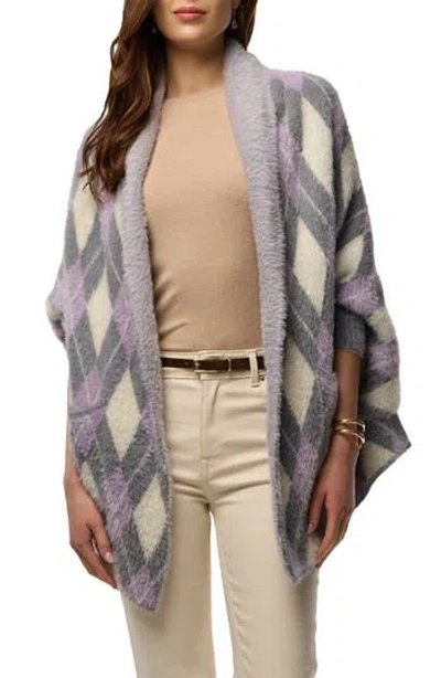 Saachi Argyle Eyelash Knit Cardigan In Gray