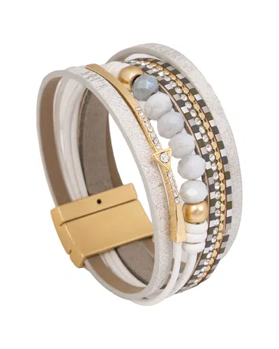 Saachi 50. Arrow Charm Leather Bracelet White In Gold