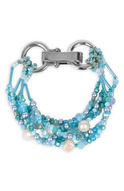 Saachi Beaded Cluster Statement Bracelet In Blue