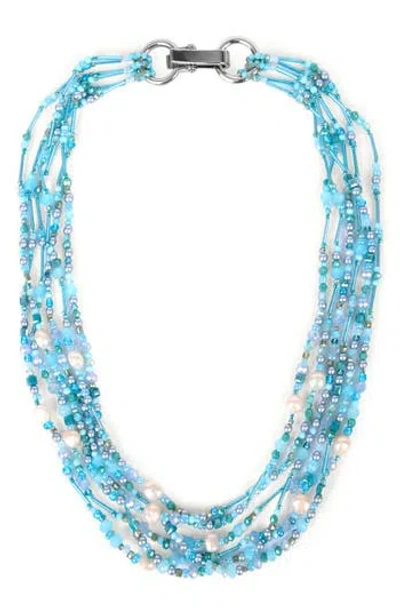 Saachi Beaded Cluster Statement Necklace In Blue
