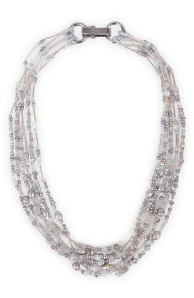 Saachi Beaded Cluster Statement Necklace In Metallic