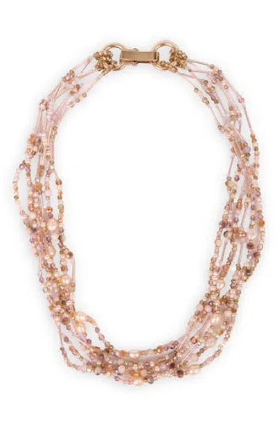 Saachi Beaded Cluster Statement Necklace In Pink