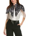 Saachi Beaded Fringe Sequin Capelet In Grey